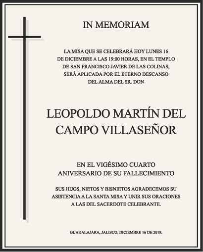 Leopoldo Martín del Campo Villaseñor Obituario Esquela