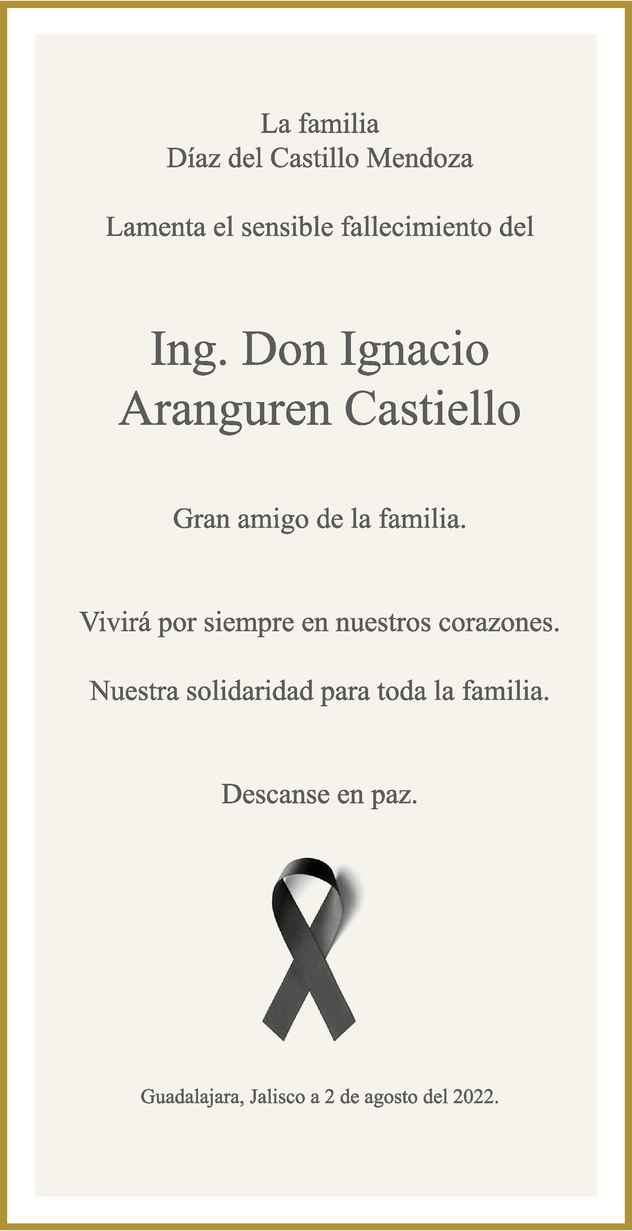 Ing Ignacio Aranguren Castiello Obituario Esquela