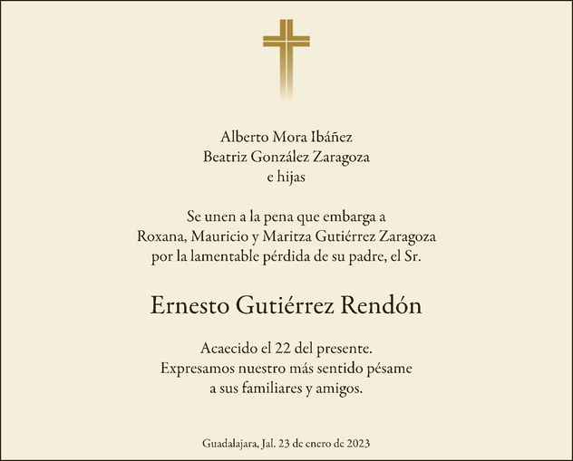 Ernesto Gutiérrez Rendón Obituario Esquela