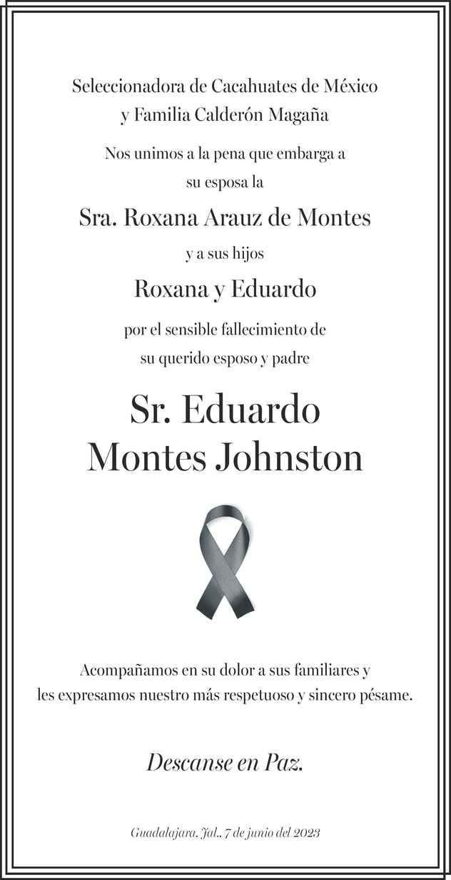 Eduardo Montes Johnston Obituario Esquela