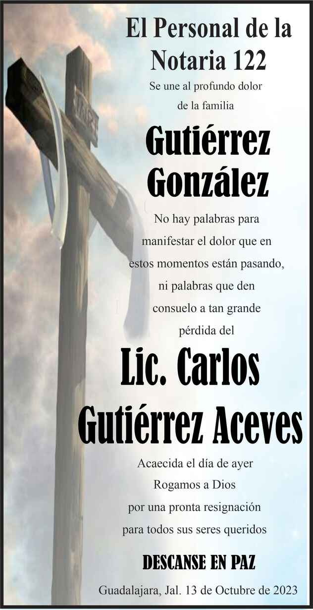 Carlos Gutiérrez Aceves Obituario Esquela