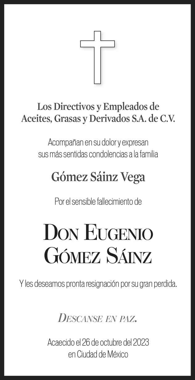 Eugenio Gómez Sáinz Obituario Esquela