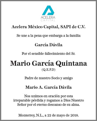 Señor Mario García Quintana Obituario Esquela