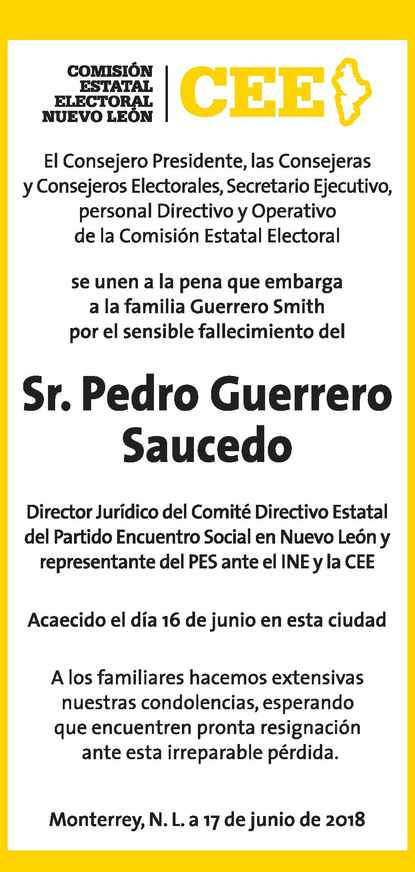 Señor Pedro Guerrero Saucedo Obituario Esquela