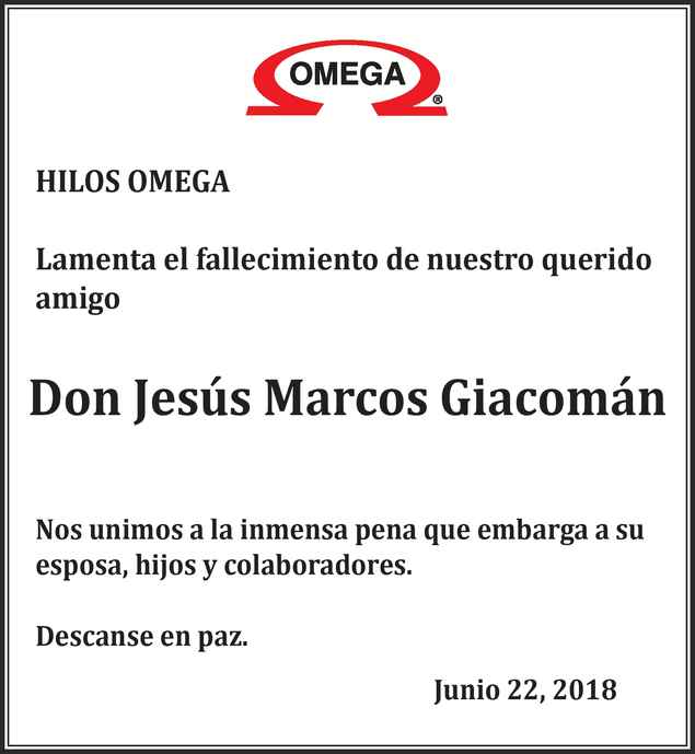 Señor Jesús Marcos Giacomán Obituario Esquela