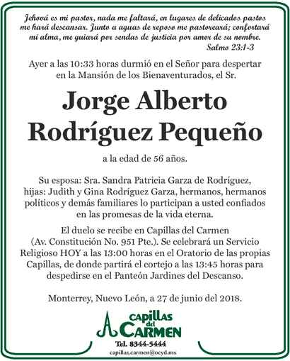 Se Or Jorge Alberto Rodr Guez Peque O Obituario Esquela