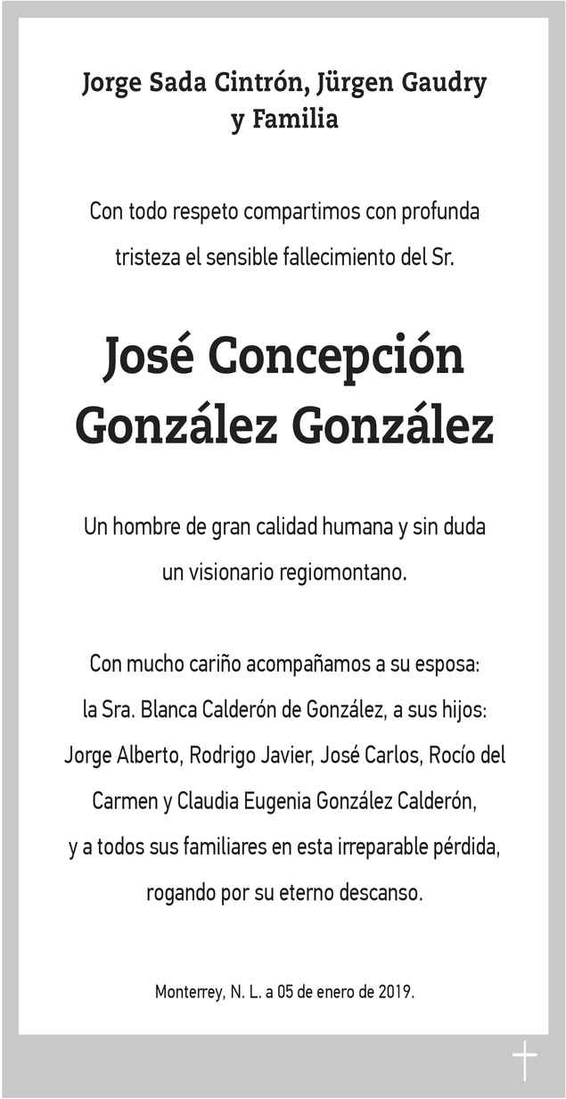 Señor José Concepción González González Obituario Esquela