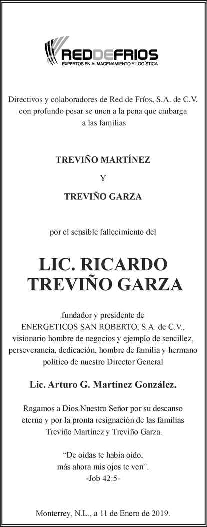 Lic Ricardo Treviño Garza Obituario Esquela