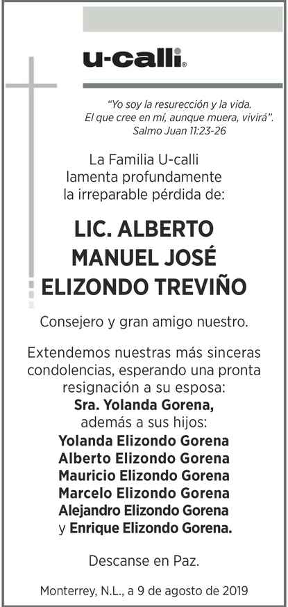 Don Alberto Manuel Jos Elizondo Trevi O Obituario Esquela