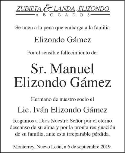 Manuel Elizondo Gámez Obituario Esquela