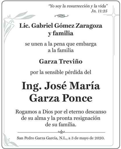 Ing Jos Mar A Garza Ponce Obituario Esquela