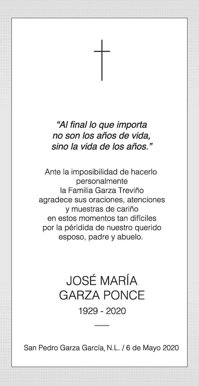 José María Garza Ponce Obituario Esquela