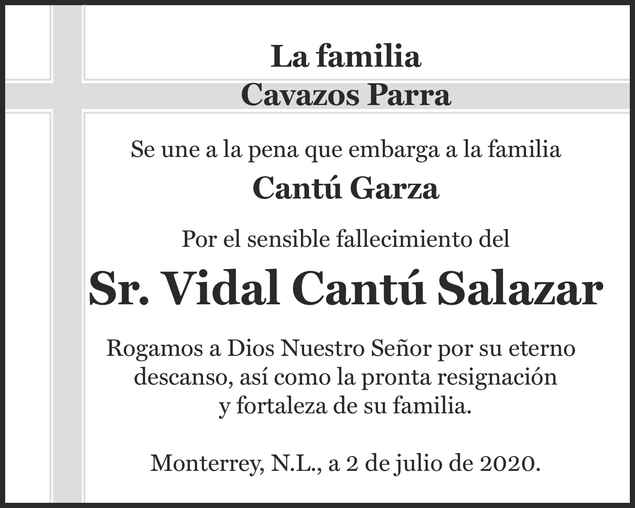 Se Or Vidal Cant Salazar Obituario Esquela