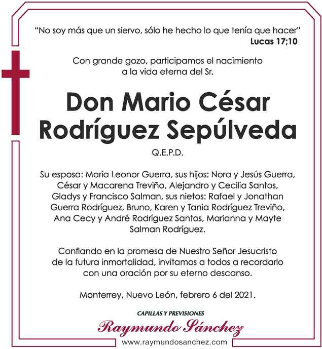 Mario C Sar Rodr Guez Sep Lveda Obituario Esquela