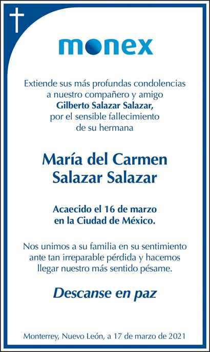 Mar A Del Carmen Salazar Salazar Obituario Esquela