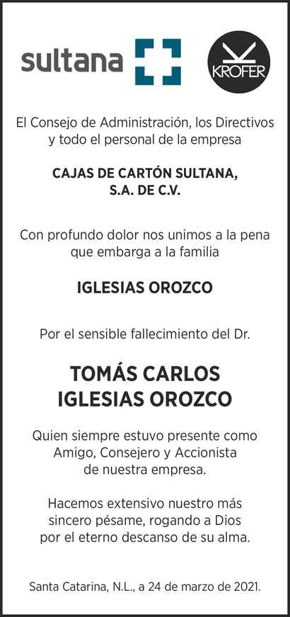 Dr Tom S Carlos Iglesias Orozco Obituario Esquela