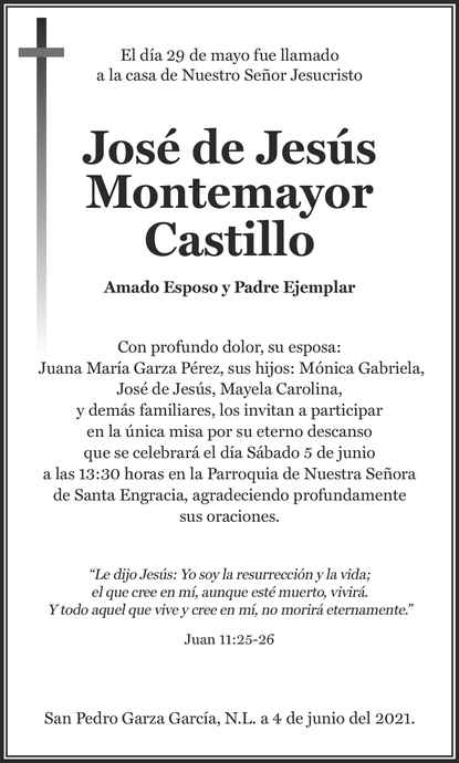 Jos De Jes S Montemayor Castillo Obituario Esquela