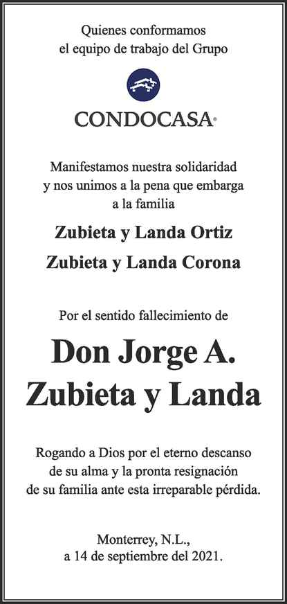 Se Or Jorge Adri N Zubieta Y Landa Obituario Esquela