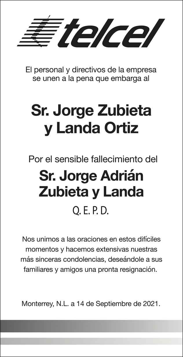 Se Or Jorge Adri N Zubieta Y Landa Obituario Esquela