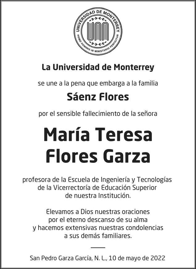 Mar A Teresa Flores Garza Obituario Esquela