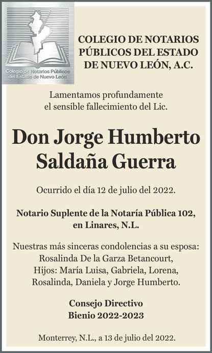 Don Jorge Humberto Salda A Guerra Obituario Esquela