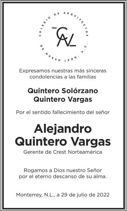 Sr Alejandro Quintero Vargas Obituario Esquela