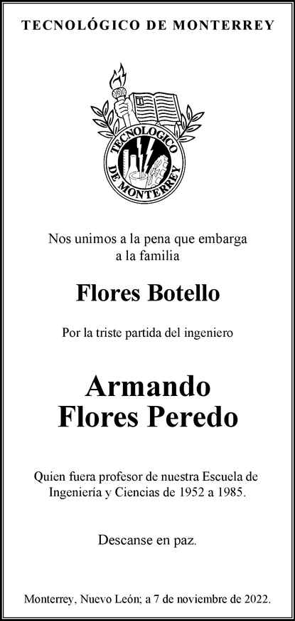 Ing Armando Flores Peredo Obituario Esquela