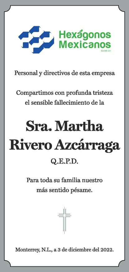 Sra Martha Rivero Azc Rraga Obituario Esquela