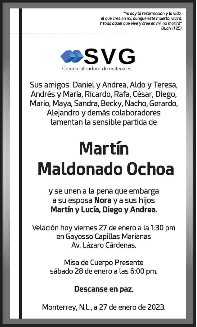 Mart N Maldonado Ochoa Obituario Esquela