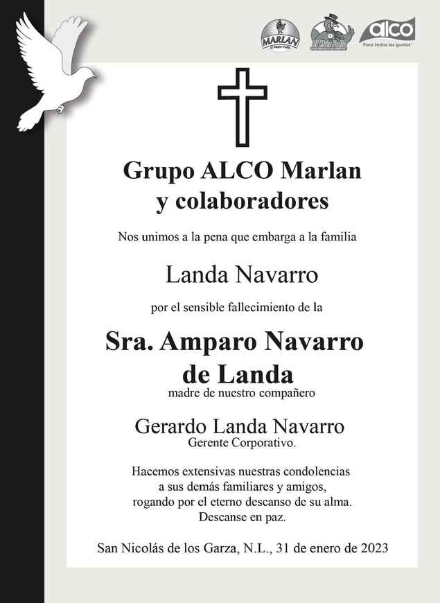 Señora Amparo Navarro de Landa Obituario Esquela