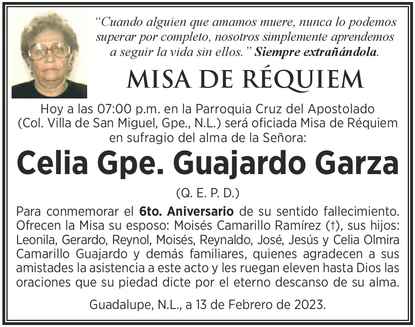 Sra Celia Guadalupe Guajardo Garza Obituario Esquela