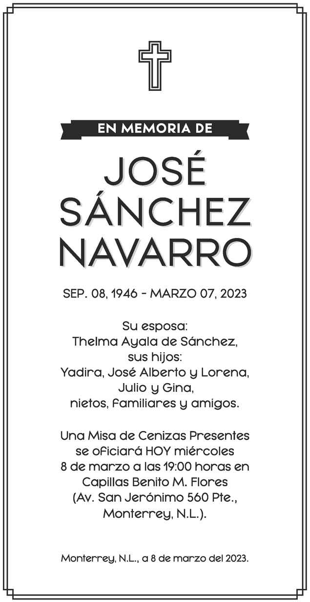 Jos S Nchez Navarro Obituario Esquela