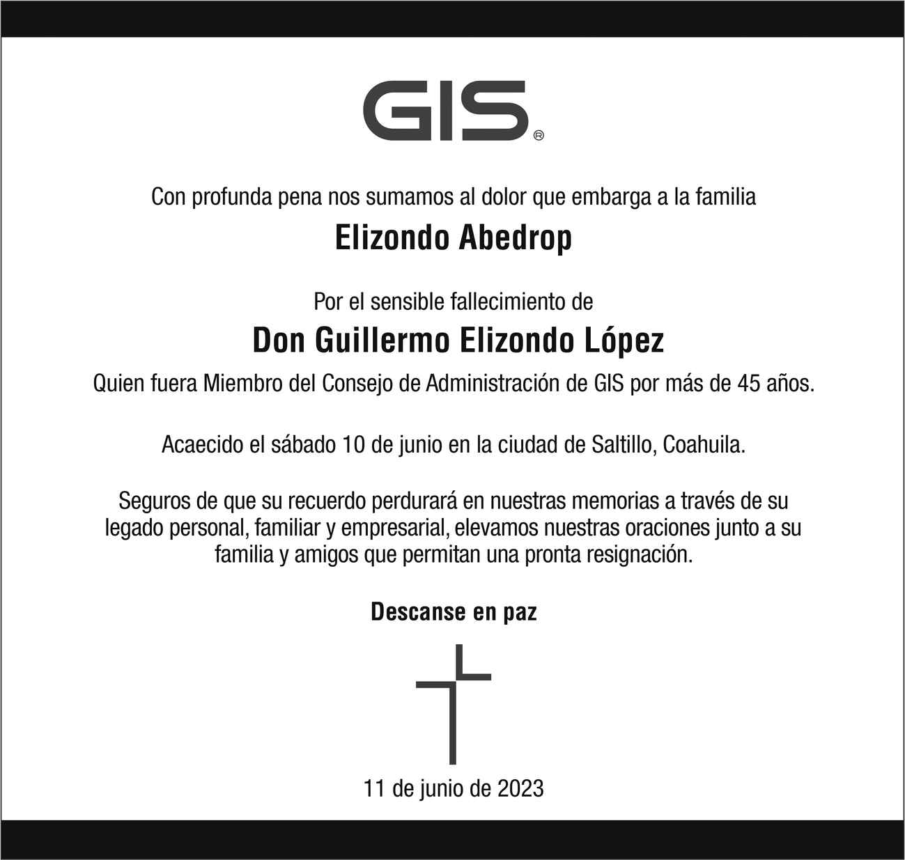 Don Guillermo Elizondo López Obituario Esquela