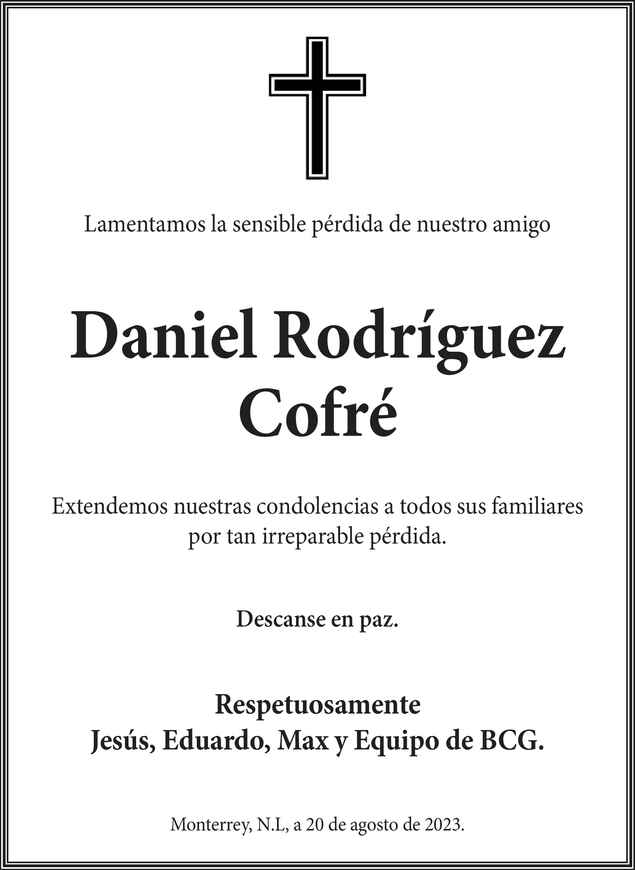 Daniel Rodríguez Cofré Obituario Esquela