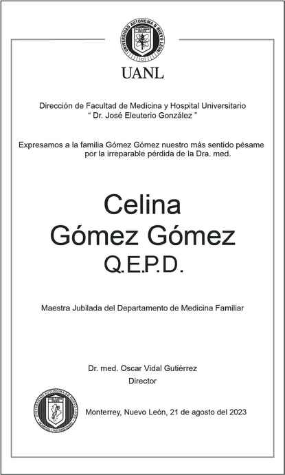 Dra med Celina Gómez Gómez Obituario Esquela