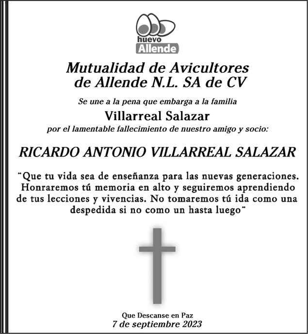 Sr Ricardo Antonio Villarreal Salazar Obituario Esquela