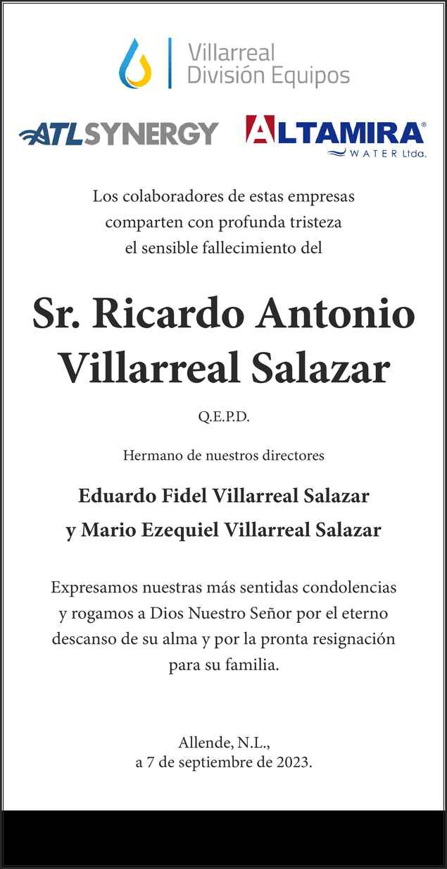 Sr Ricardo Antonio Villarreal Salazar Obituario Esquela