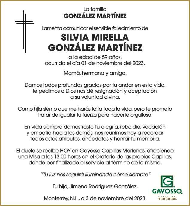 Silvia Mirella González Martínez Obituario Esquela