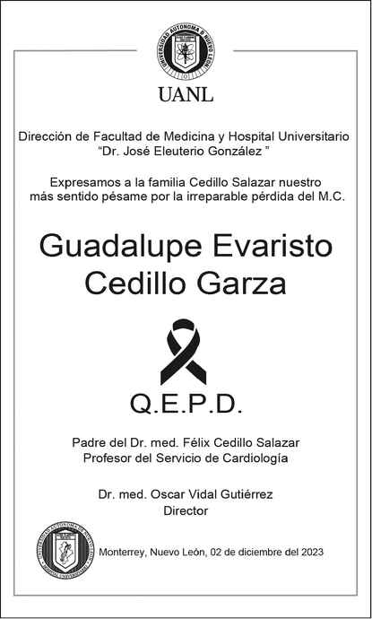 Ing Guadalupe Evaristo Cedillo Garza Obituario Esquela