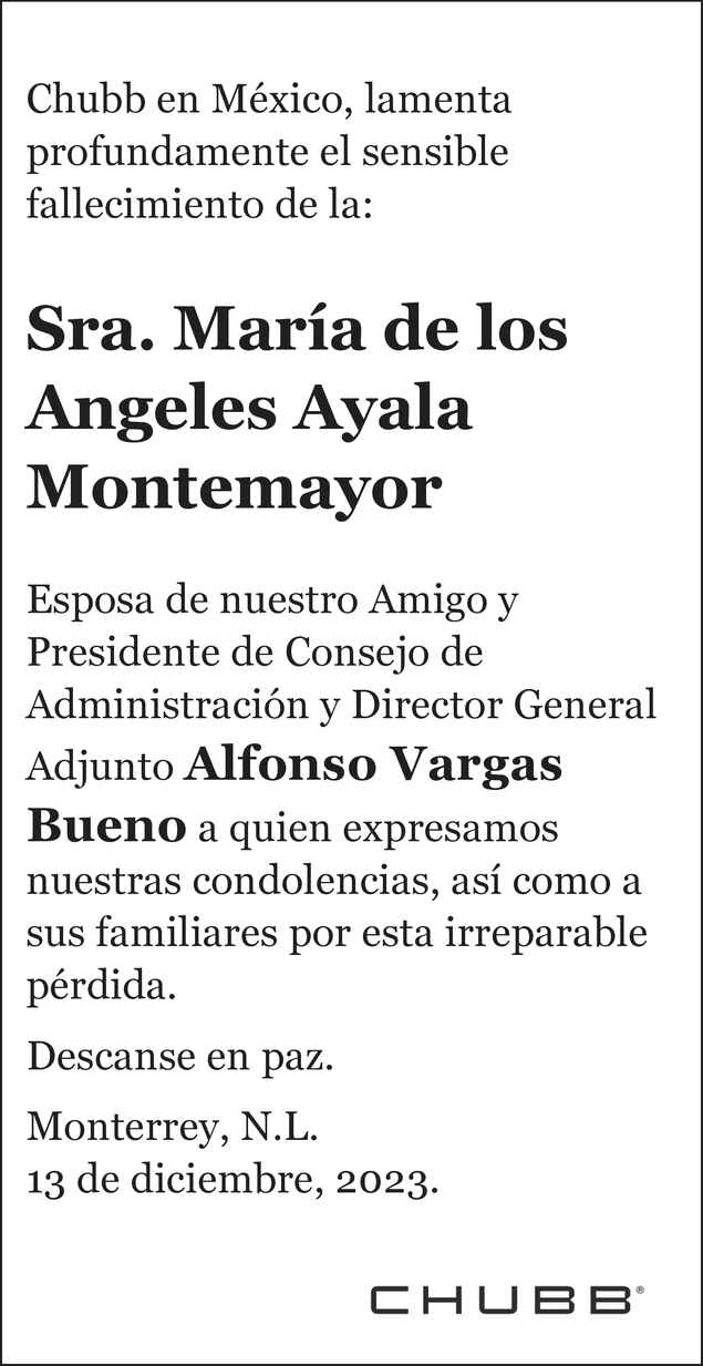 Señora María de los Angeles Ayala Montemayor Obituario Esquela