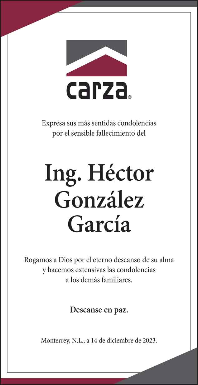 Ing H Ctor Gonz Lez Garc A Obituario Esquela