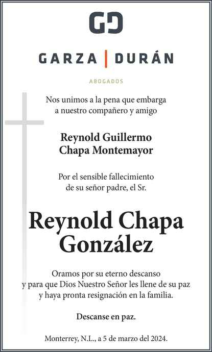 Reynold Chapa Gonz Lez Obituario Esquela