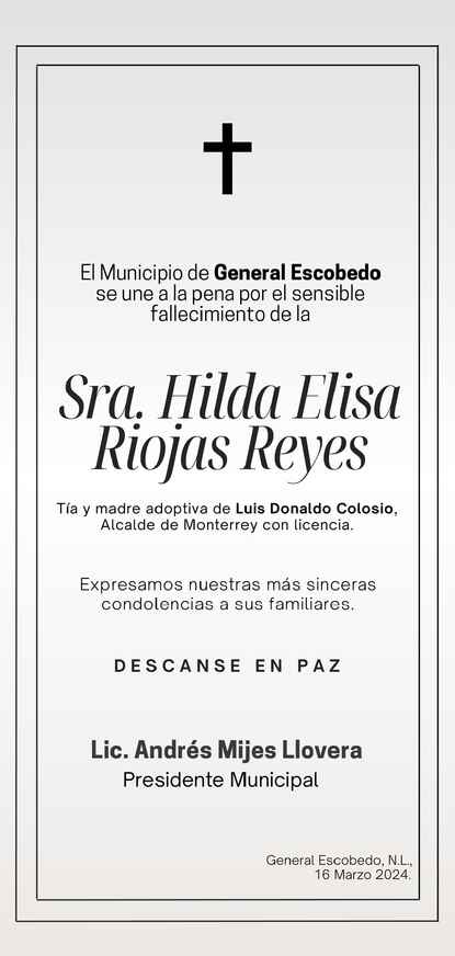 Hilda Elisa Riojas Reyes Obituario Esquela