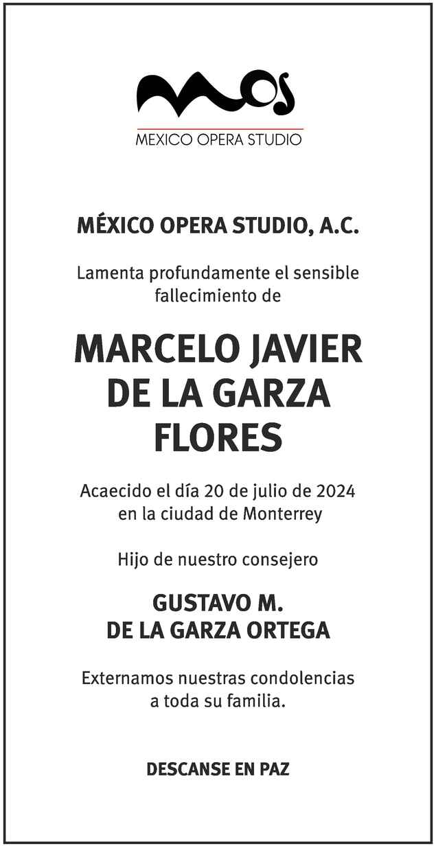 Sr Marcelo Javier De La Garza Flores Obituario Esquela