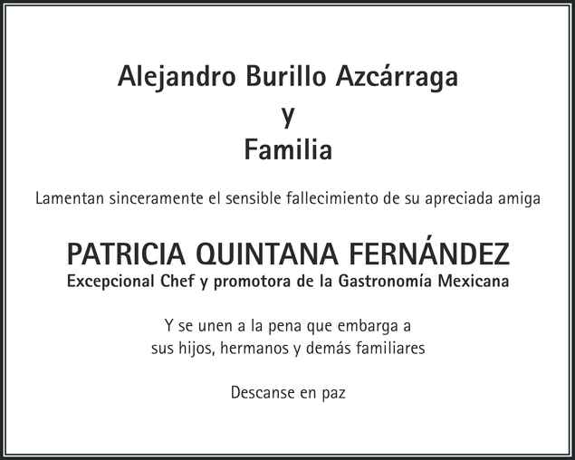 Señora Margarita Patricia Quintana Fernández Obituario Esquela