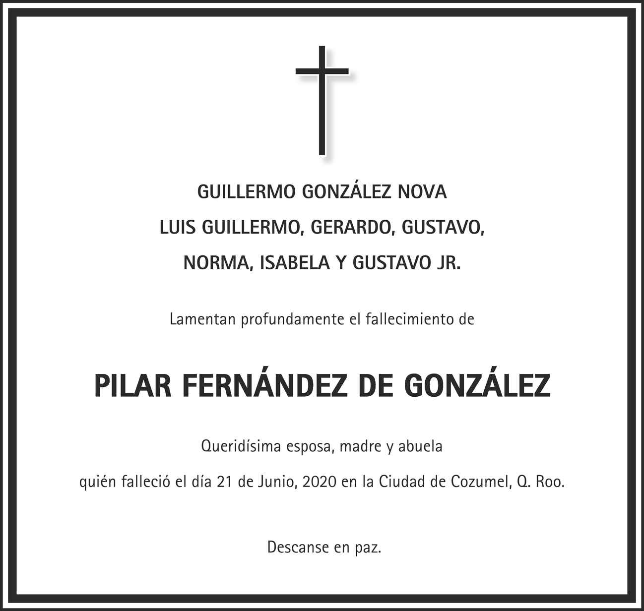 Señora Pilar Fernández de González Obituario Esquela