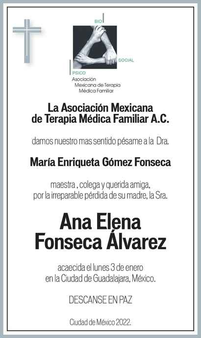 Señora Ana Elena Fonseca Alvarez Obituario Esquela