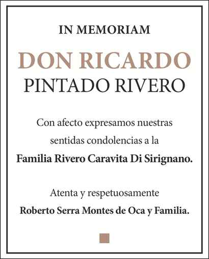 Señor Ricardo Pintado Rivero Obituario Esquela