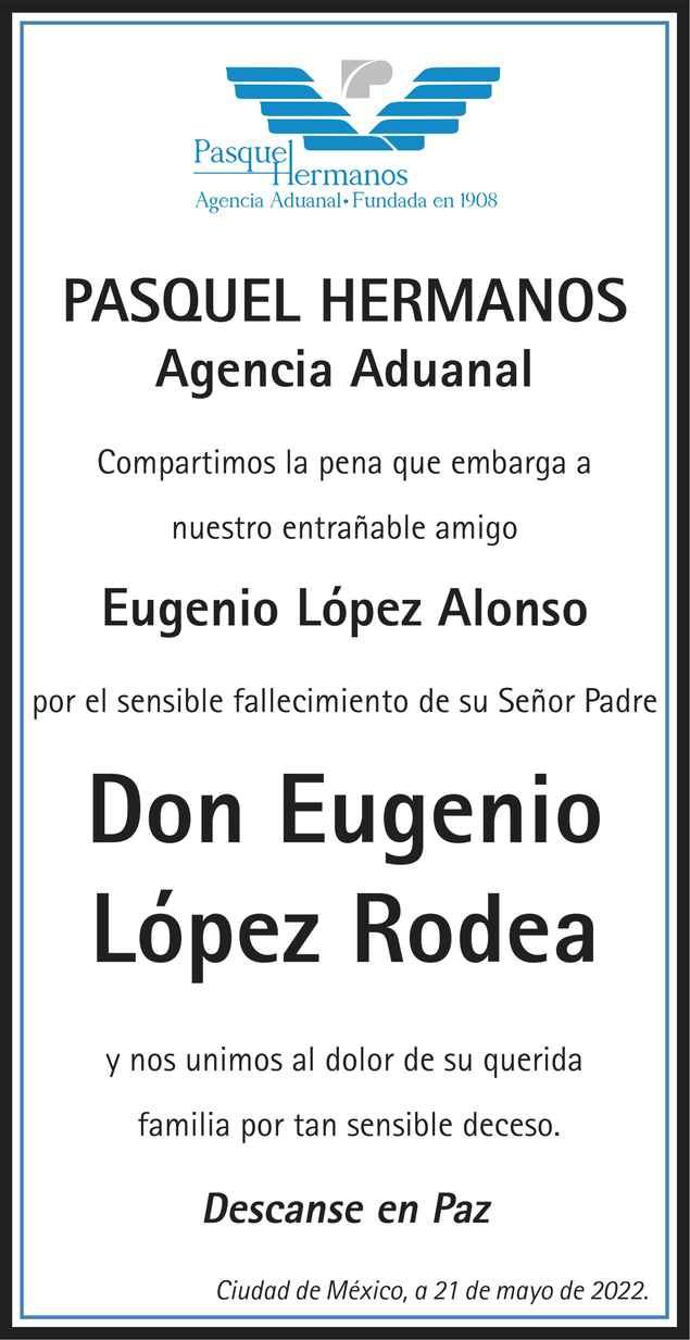 Don Eugenio López Rodea Obituario Esquela