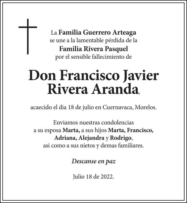 Señor Francisco Javier Rivera Aranda Obituario Esquela